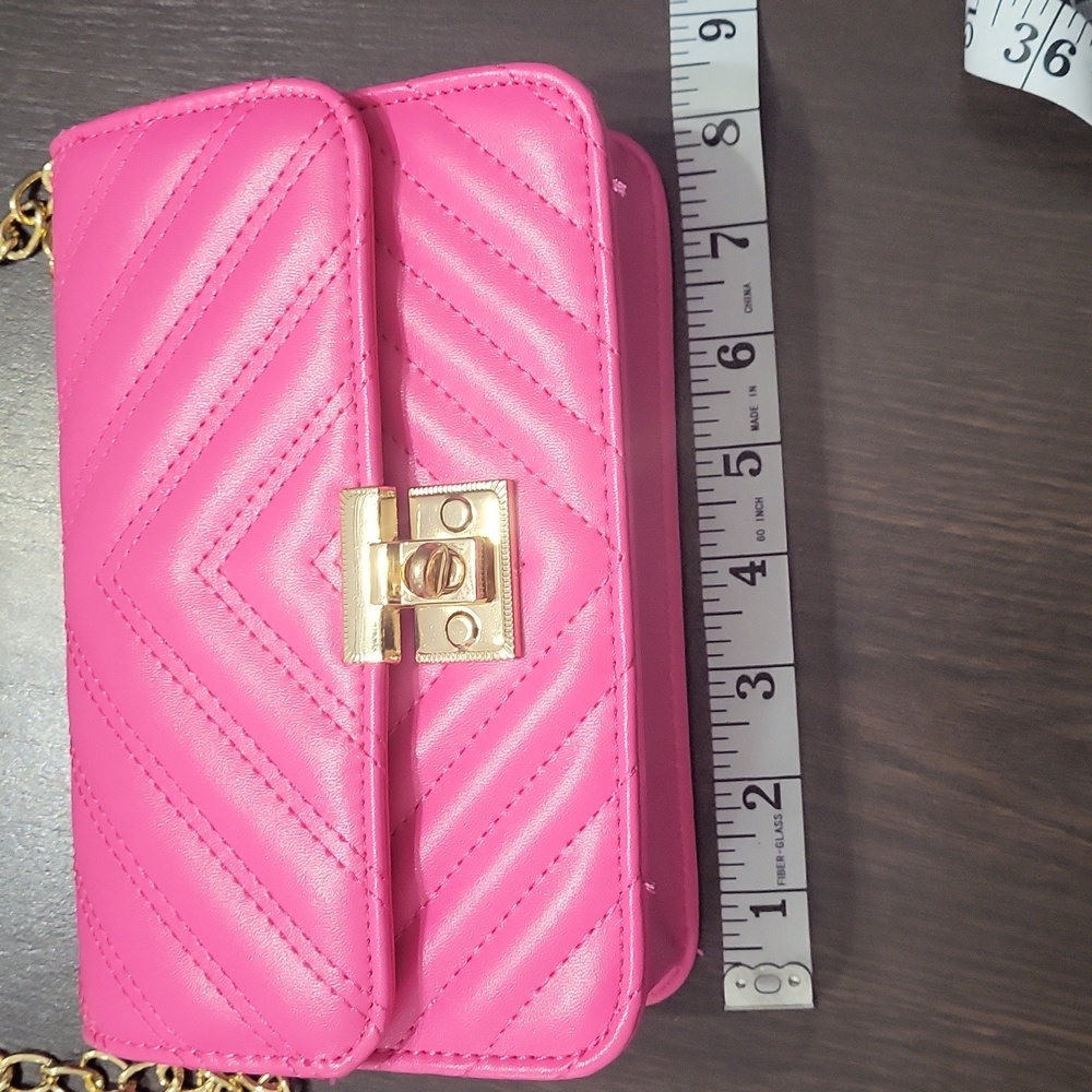 Pink Quilted Chain Cross Body Shoulder Bag - Picture 5 of 6